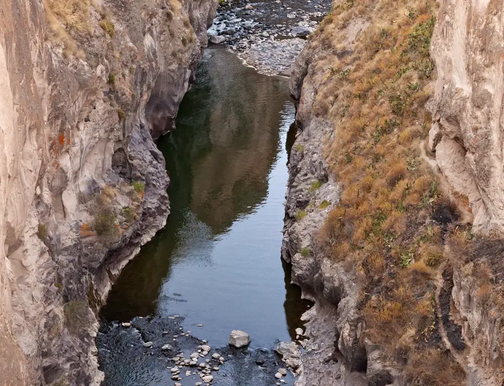 The Colca River between rocky canyon walls